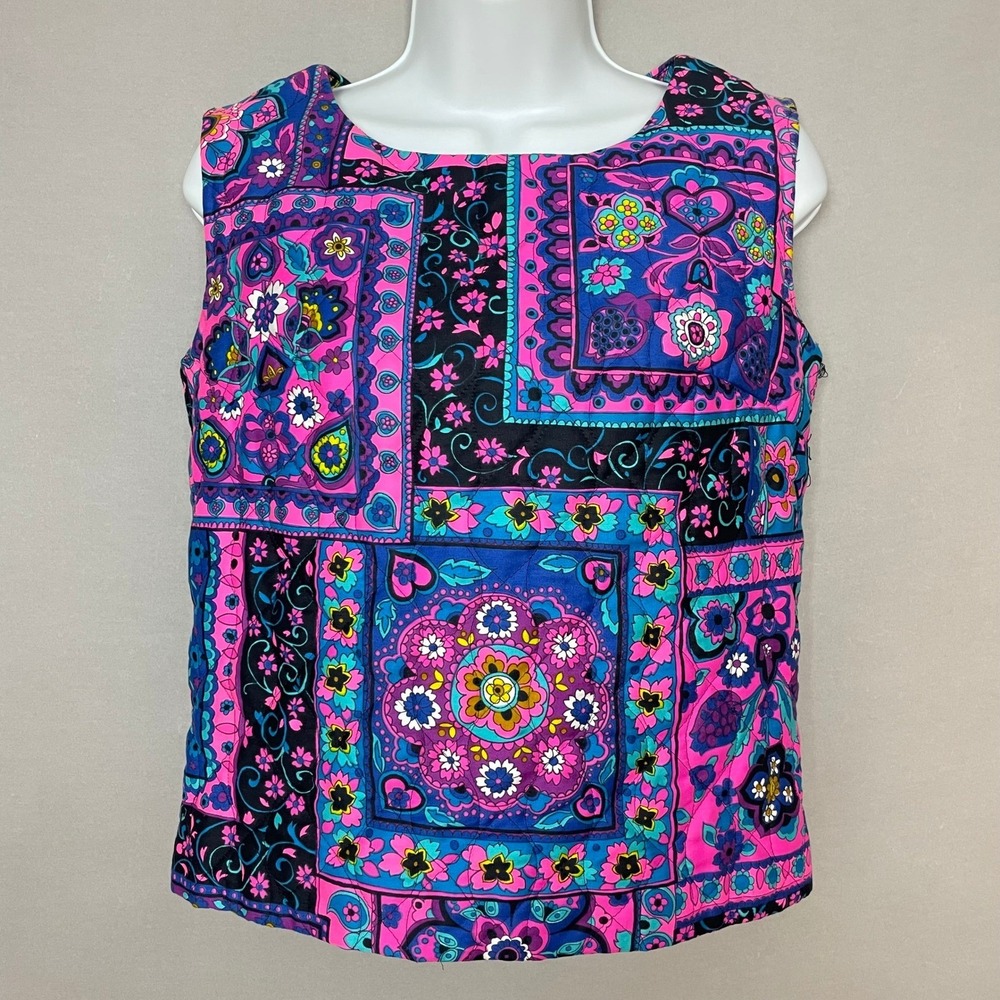 Vintage 70s Top Psychedelic Quilted Sleeveless Patchwork Print Women Boxy Hippie - Picture 14 of 15
